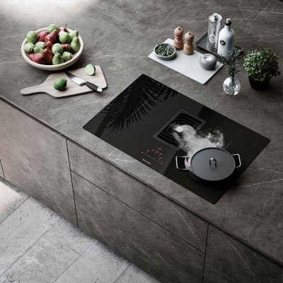 Faber Galileo Smart Kochfeld mit integrierter Dunstabzugshaube 83 cm, schwarzes Glas