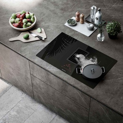 Faber galileo smart  plaque de cuisson avec hotte intégrée 83 cm verre noir