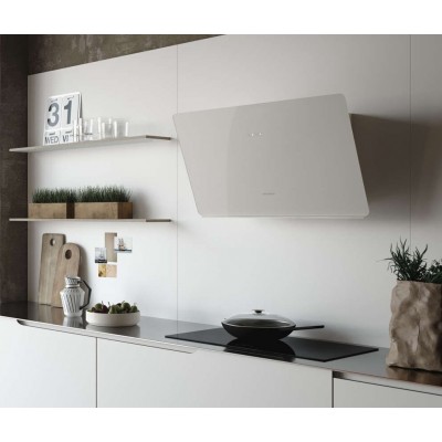 Campana de pared inclinada faber glam light zero goteo 80 cm cristal arena