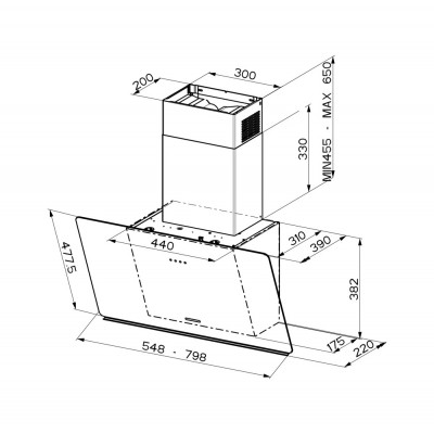 Faber Glam Light Zero Drip Schrägwandhaube 80 cm, schwarzes Glas