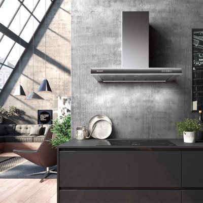 Faber onyx-t wall hood 90 cm stainless steel - black glass