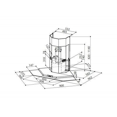 Faber Premio Eckhaube 90 cm Edelstahl – Glas