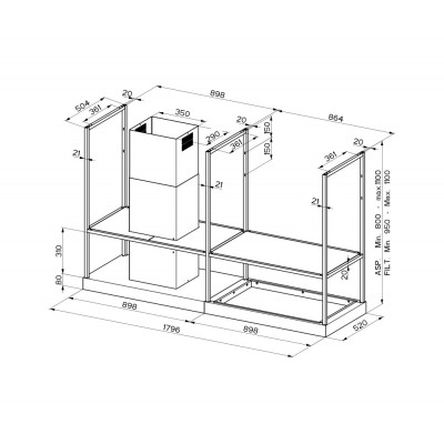 Faber hotte îlot t-shelf 180 cm noir - verre fumé