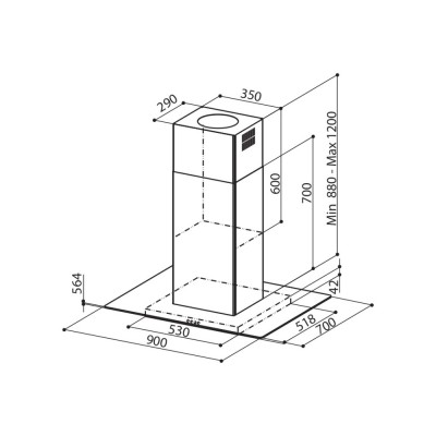 Hotte îlot Faber glassy 90 cm acier inoxydable - verre