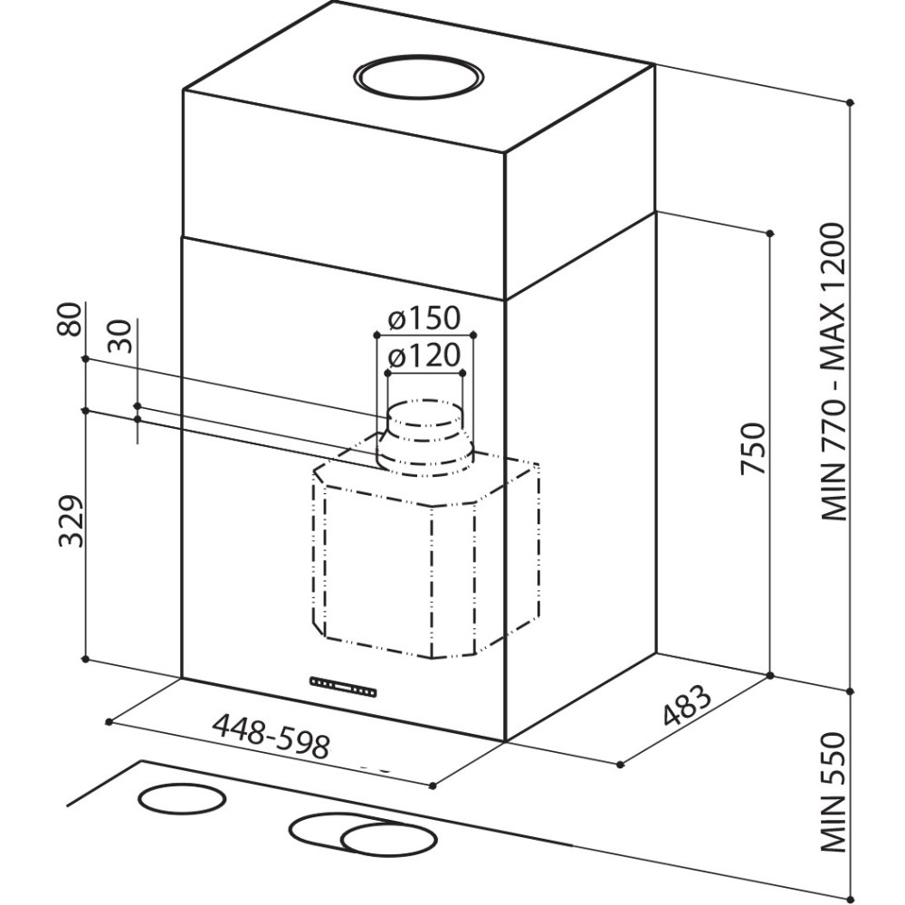 Cappa aspirante a isola 120 cm KLTI12L4MB Smeg