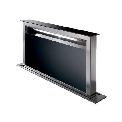 Okap kuchenny Faber Fabula Plus 90 Downdraft, 90 cm, czarne szkło, stal nierdzewna