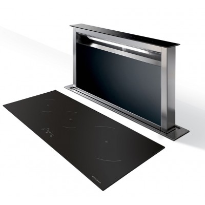 Okap kuchenny Faber Fabula Plus 90 Downdraft, 90 cm, czarne szkło, stal nierdzewna
