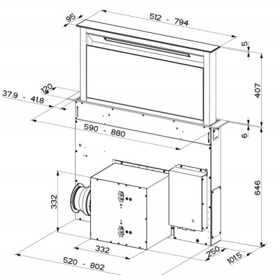 Okap kuchenny Faber Fabula Plus 90 Downdraft, 90 cm, czarne szkło, stal nierdzewna