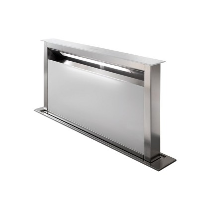 Faber Fabula Plus 90 Downdraft-Abzugshaube für Arbeitsplatte 90 cm, weißes Glas – Edelstahl