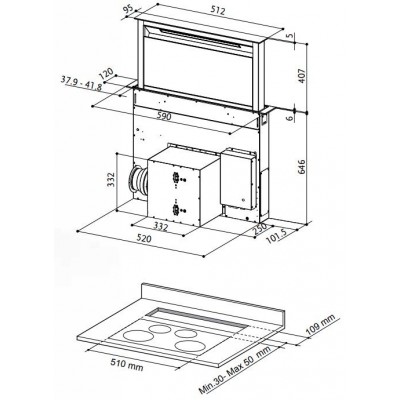 Faber fabula plus 60 downdraft Muldenlüftung cm schwarzes Glas - Edelstahl