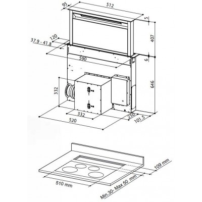 Okap kuchenny Faber Fabula Plus 60 Downdraft, 60 cm, czarne szkło, stal nierdzewna