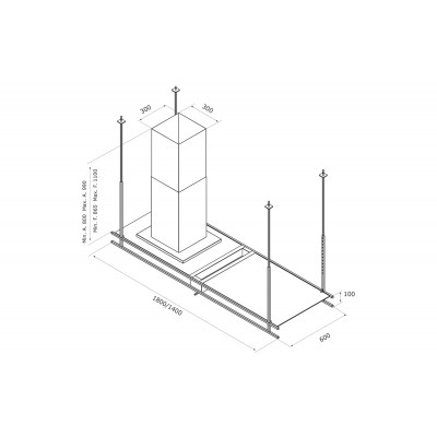 Airforce frame  Island hood vent 140cm matt black