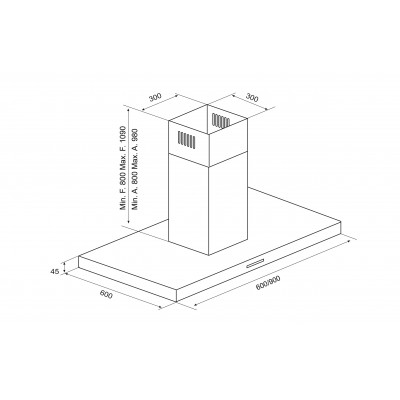 Airforce F97 tse  Hotte îlot 60 cm en acier inoxydable