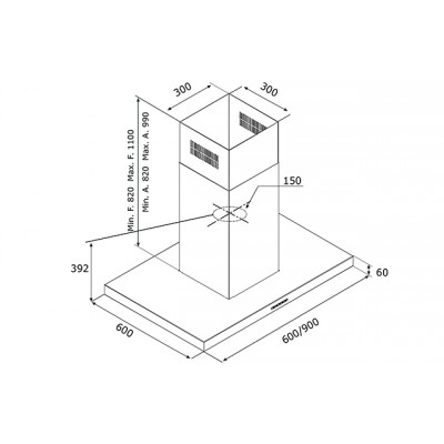 Airforce F54 s4  Hotte îlot 90 cm en acier inoxydable