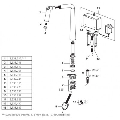 Kwc Kio 10.481.232.000fl chrome kitchen mixer with LED technology + hand shower