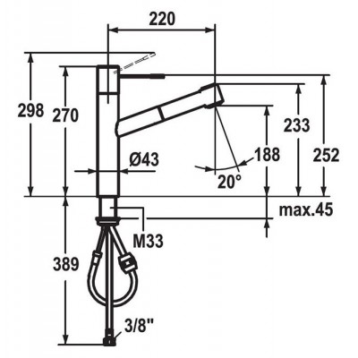Kwc Ono 10.151.033.000fl mixer tap + chrome hand shower