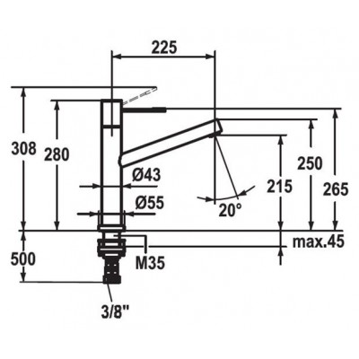 Kwc Ono 10.151.043.700fl stainless steel underwindow tap mixer