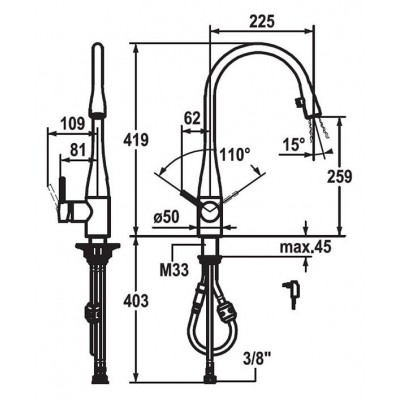 Kwc Eve 10.121.103.000fl led tap mixer + chrome hand shower