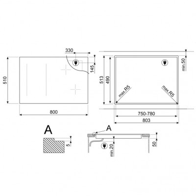 Smeg si1m4854d piano cottura induzione 80 cm vetro nero