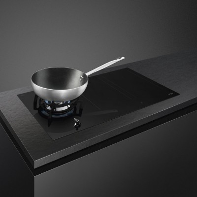 Smeg PM3953D Hybrid-Gas-Induktionskochfeld 90 cm schwarzes Glas