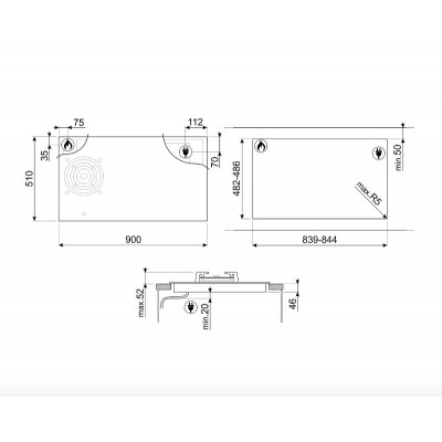 Smeg PM3953D hybrid gas-induction hob 90 cm black glass