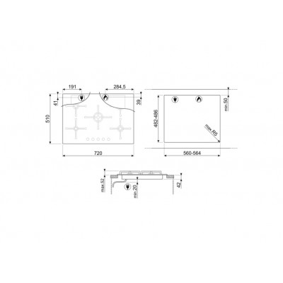 Smeg PV275S  Gasherd 72 cm graues Glas