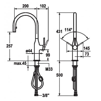 Kwc Sin 10.261.102.000fl mixer tap + stainless steel hand shower