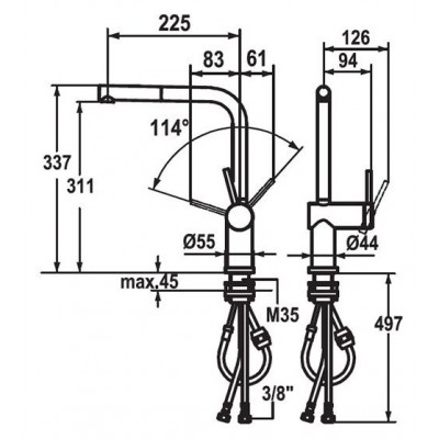 Kwc 10.231.053.700fl Mitigeur de niveau sous fenêtre + pomme de douche inox