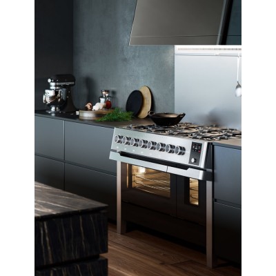 Ilve PM12 Aufsatzküche + Panoramagic Dunstabzugshaube und Spritzschutz 120 cm Edelstahl