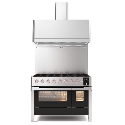 Ilve pm12 Panoramagic Free-standing kitchen range + hood and back panel 120 cm in stainless steel