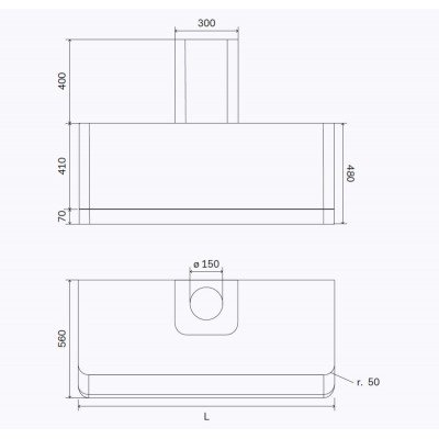 Ilve pm09 Arbeitsplattenküche + Dunstabzugshaube und Panoramagic-Rückwand 90 cm aus Edelstahl