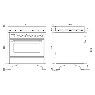 Ilve m09n cuisine à poser à gaz Majestic 90 cm blanc + bruni