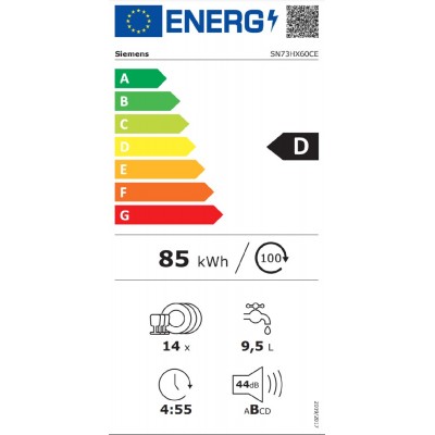 Siemens sn73hx60cr fully integrated built-in dishwasher 60 cm