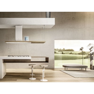 Hotte îlot Elica Bio 120 cm blanc + bois de chêne naturel