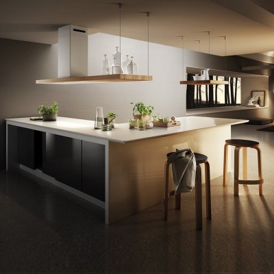 Elica Bio island hood island 120 cm white + natural oak wood
