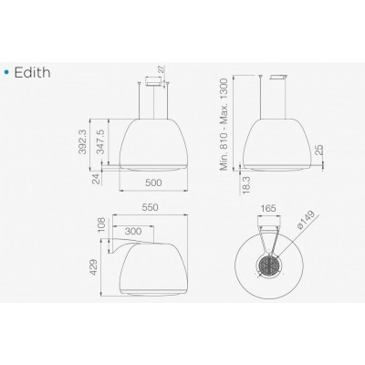 Elica Edith Inselhaube 50 cm aus poliertem Edelstahl