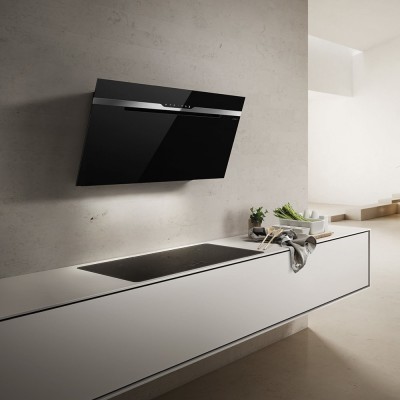 Elica Majestic no drip inclined wall hood 90 cm black glass