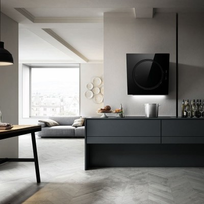 Elica Om air cappa parete inclinata 75 cm vetro nero