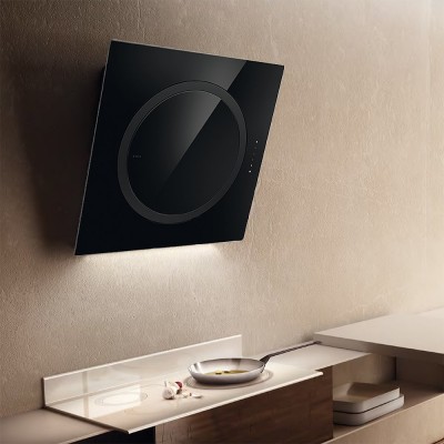Elica Om air cappa parete inclinata 75 cm vetro nero