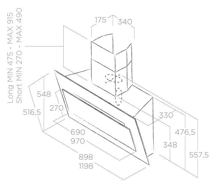 Elica Vertigo cappa parete 120 cm vetro nero