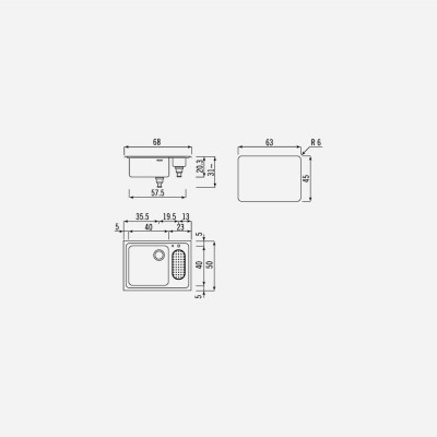 Alpes inox ls 50x68/1v1b  Double bowl sink undertop 70 cm steel