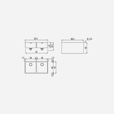 Alpes inox lsr 83/2v lavello doppia vasca sottopiano 83 cm acciaio inox