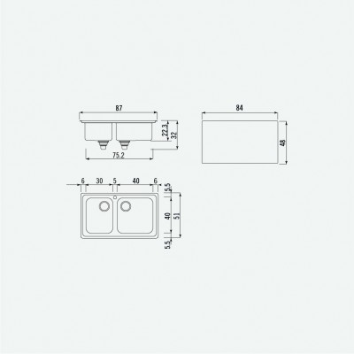 Alpes inox 87/2vp lavello incasso doppia vasca 87 cm