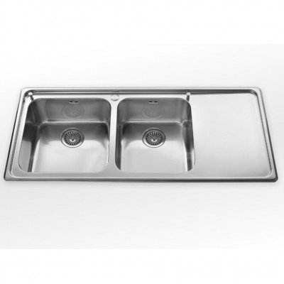 Alpes inox 117/2v1sl lavello incasso doppia vasca + scivolo 117 cm