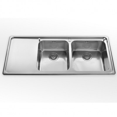 Alpes inox 117/1sl2v lavello incasso doppia vasca + scivolo 117 cm