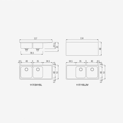Alpes inox 117/1sl2v lavello incasso doppia vasca + scivolo 117 cm