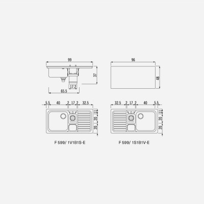 Alpes inox f 599/ 1s1b1v-e lavello vasca + sgocciolatoio multifunzione 100 cm