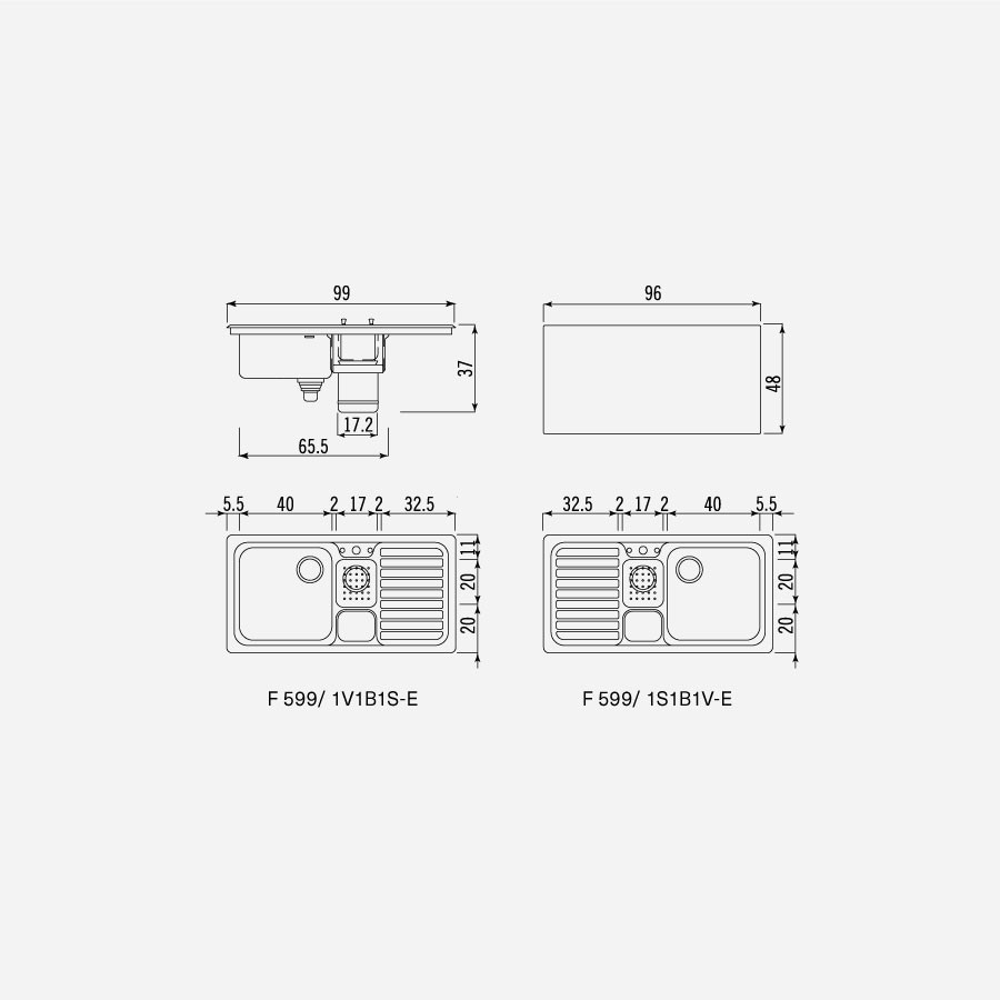 Alpes inox f 5119/1v1s lavello + gocciolatoio incasso 110 cm per base a 60  cm