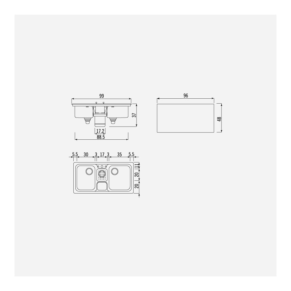 Lavello cucina incasso Aples acciaio Inox, cm.118x50, 2 vasche a sinistra  Arredobagno e Cucine s.r.l.s.