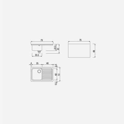 Alpes inox f 579/1v1s  Einbau-Waschbecken Wanne + Abtropffläche 80 cm für Unterschrank 45 cm